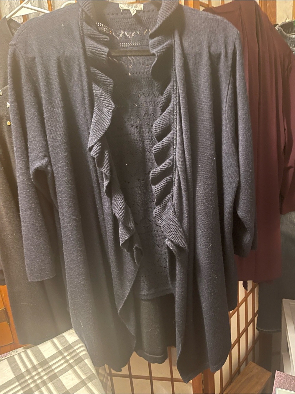 Maurices Navy Ruffle-Front Cardigan